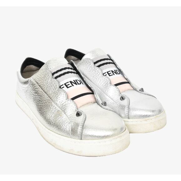 Fendi Shoes - Fendi Metallic Vitello Lurex Leather Slip-On Sneakers Authentic Silver Sz. 37.5
